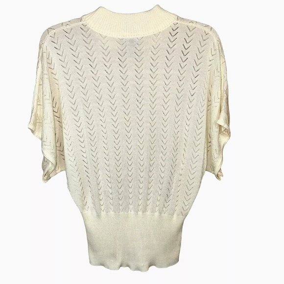 BFA Classics Sweater Open Weave Top Dolman Short Sleeve Ivory Trendy Size Medium - Picture 2 of 5